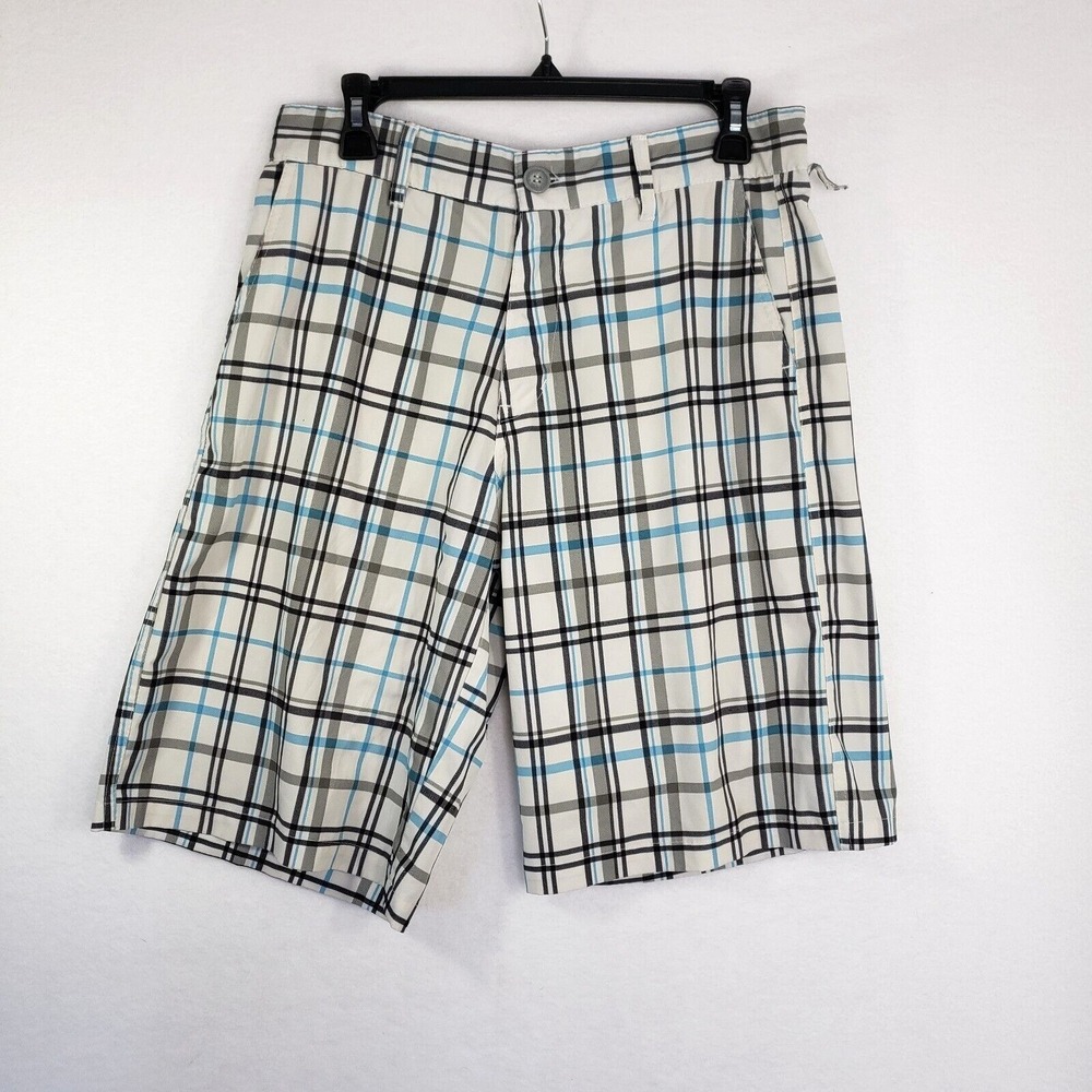 OP Shorts Mens 30 Plaid Golf Shorts 4-Way Stretch Blue Black Casual Retro Y2K